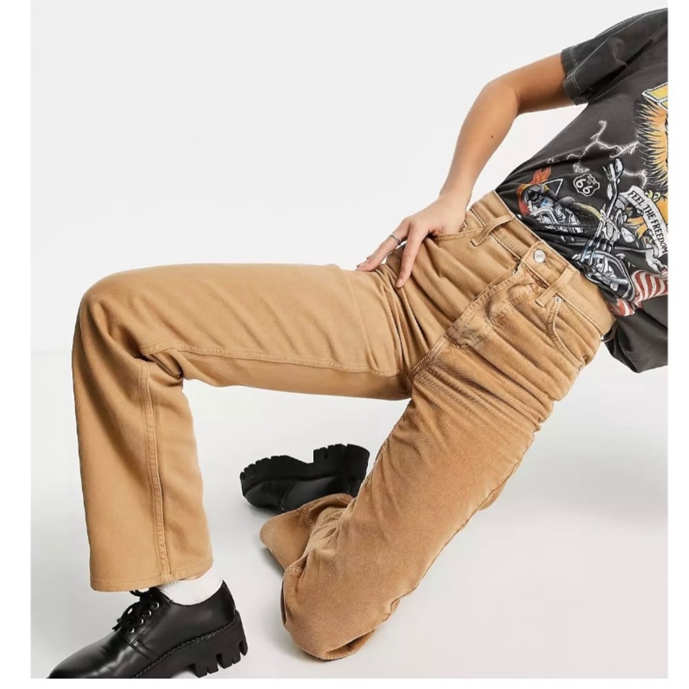 Topshop Kort Tan Corduroy Straight leg Jeans